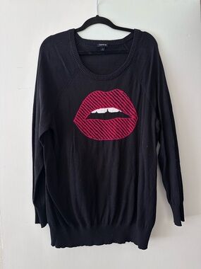 torrid Black Sweater with Red Lip Graphic